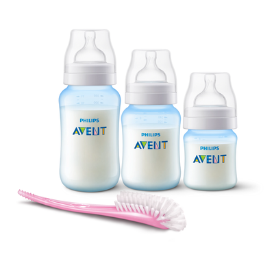 Set 3 Mamaderas Anticolic Blue+ Cepillo Limpiador Pink-Blue