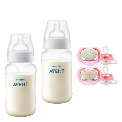 Pack 2 Mamaderas Anticolic 330 ml + 2 Chupetes 6-18m