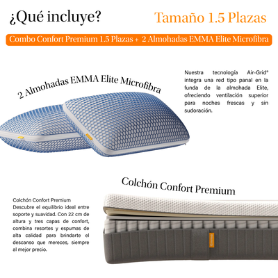 Imagen 2 del producto Combo Confort Premium 1.5 Plaza + 2 Almohadas Elite