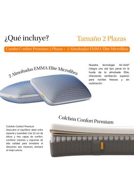 Imagen 2 del producto Combo Confort Premium 2 Plazas + 2 Almohadas Elite