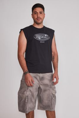 Polera Sin Manga Hombre Moda Negro Sioux