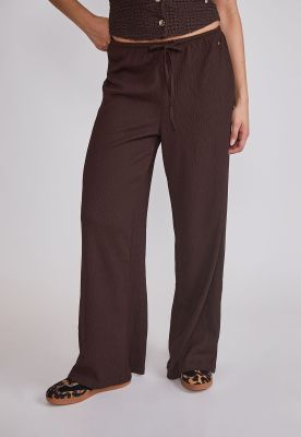 Pantalón Mujer Wide Leg Texturado Café Sioux