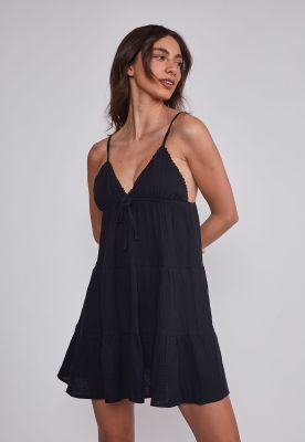 Vestido Mujer Volumen Lazos Negro Sioux