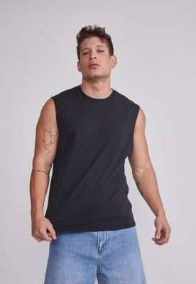 Polera Sin Manga Hombre Lavada Jersey Negro Sioux