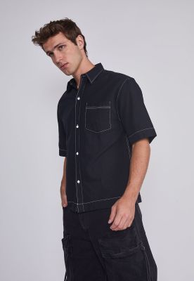 Camisa Hombre Costuras Negro Sioux