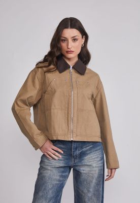 Chaqueta Mujer Cuello Contraste Café Sioux