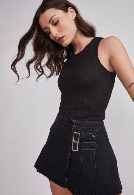 Imagen 2 del producto Falda Mujer Tableada Hebillas Negro Sioux