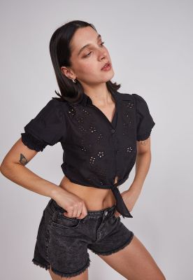 Imagen 2 del producto Blusa Mujer Broderie Nudo Negro Sioux