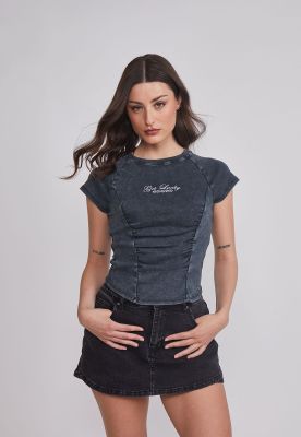 Polera Mujer Lavada Costura Gris Sioux