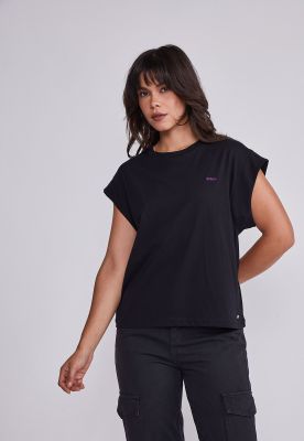 Polera Mujer Negro Corta Sin Mangas Sioux