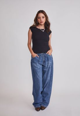 Imagen 2 del producto Polera Mujer Ajustada Cuello Negro Sioux