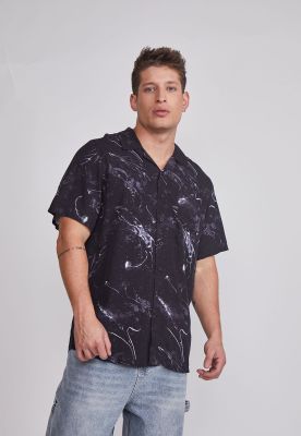 Camisa Hombre Full Print Negro Sioux