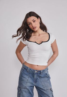 Polera Mujer Escote Contraste Blanco Sioux