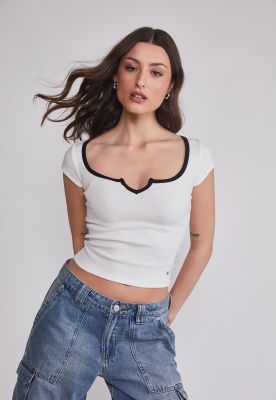 Imagen 2 del producto Polera Mujer Escote Contraste Blanco Sioux