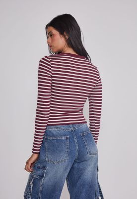 Imagen 2 del producto Polera Mujer Listada Burgundy Burdeo Sioux