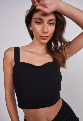 Imagen 2 del producto Blusa Mujer Lino Crop Negro Sioux