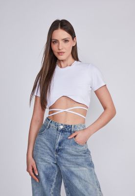 Polera Mujer Blanco Lazo Cintura Sioux