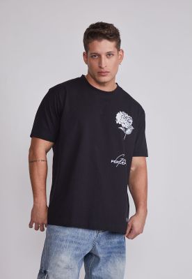 Polera Hombre Flor Grande Negro Sioux