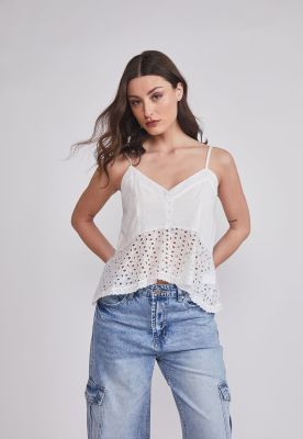 Imagen 1 del producto Blusa Mujer Broderie Botones Blanco Sioux