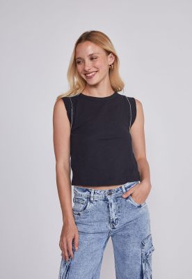 Polera Mujer Brillos Negro Sioux