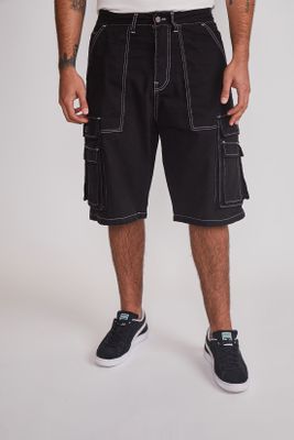 Bermuda Hombre Cargo Costuras Negro Sioux