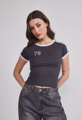 Polera Mujer Baby Tee Numero Gris Sioux