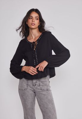 Imagen 1 del producto Blusa Mujer Boho Tachas Negro Sioux