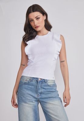 Polera Mujer Rib Vuelos Blanco Sioux