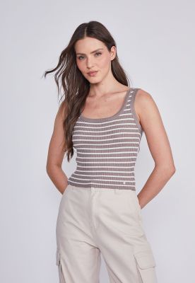 Peto Mujer Beige Cuello Redondo Listado Sioux