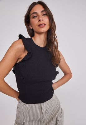 Imagen 2 del producto Polera Mujer Rib Vuelos Negro Sioux