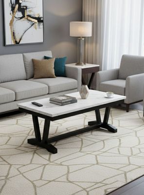 Mesa De Centro Moderna Mármol Rodeus Blanca T4931