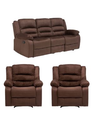 Imagen 2 del producto  Living Sofá 3 Cuerpos Reclinable Martell Café + 2 Bergers 98060