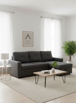 Sofá Seccional Cama 2 Plazas Lino Grueso Reversible Wing