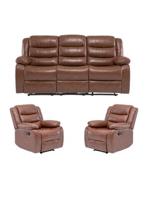 Imagen 2 del producto Living Sofá 3 Cuerpos Reclinable Roma Café + 2 Bergers KM060BR