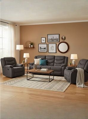 Imagen 1 del producto Living Reclinable Sofá 3 Cuerpos + 2 Bergers Reclinable Norman Gris SET2011GR