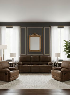 Living Sofá 3 Cuerpos Reclinable Castle Café + 2 Bergers 98023R4