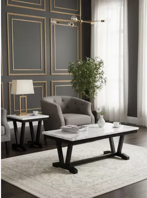 Set Mesa de Centro + Mesa Lateral Mármol Blanco 4931ML