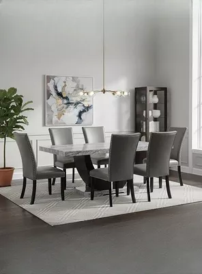 Juego de Comedor 6 Sillas Moderno Moon Mármol Gris D6058