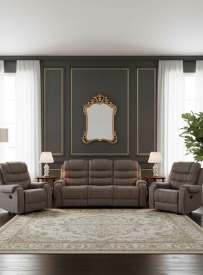 Living Reclinable Sofá 3 Cuerpos + 2 Bergers Gris Verona 6035R