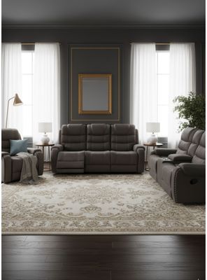 Living Reclinable Sofá 3 Cuerpos + Sofá 2 Cuerpos + 1 Berger Gris Verona 6035SLR