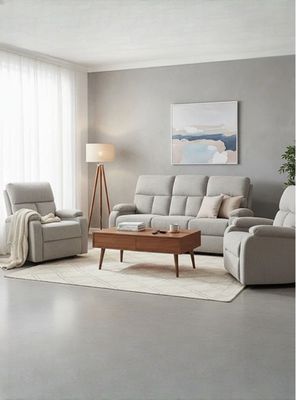 Living Sofá 3 Cuerpos Reclinable Matheus Gris + 2 Bergers VS8070GR