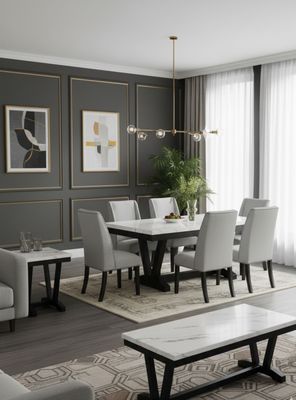 Set de Comedor 6 Sillas Rodeus + Mesa de Centro Mármol Blanco