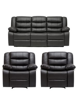 Imagen 2 del producto Living Sofá 3 Cuerpos Reclinable Roma Negro + 2 Bergers KM060BL