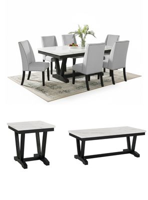 Imagen 2 del producto Juego de Comedor 6 Sillas Rodeus + Mesa de Centro + Mesa Lateral Mármol Blanco