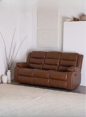 Sofá Reclinable 3 Cuerpos Café PU Moderno Roma KM060SBR