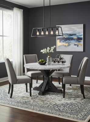 Juego de Comedor Redondo 4 Sillas Moderno Rodeus Mármol DC4093R