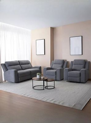 Living Reclinable Sofá 2 Cuerpos + 2 Bergers Eléctricos Montana Gris KM807RS
