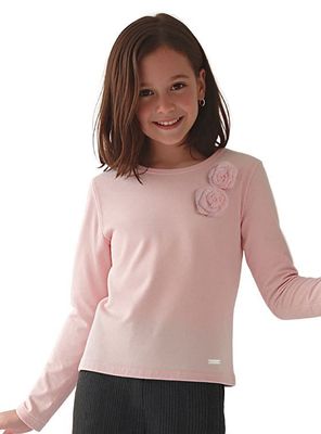 Imagen 1 del producto Polera Manga Larga Afranelada Niña con Aplicación de Rosa