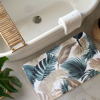 Alfombra de baño Nautica PVC antideslizante 39x69cm hojas tropicales