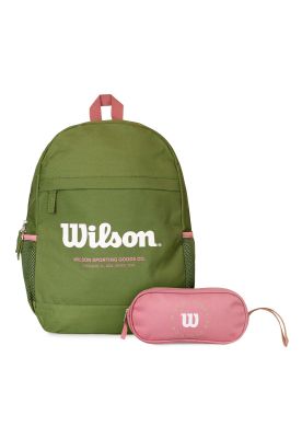 Pack Wilson mochila Atom verde + estuche Charlotte rosado